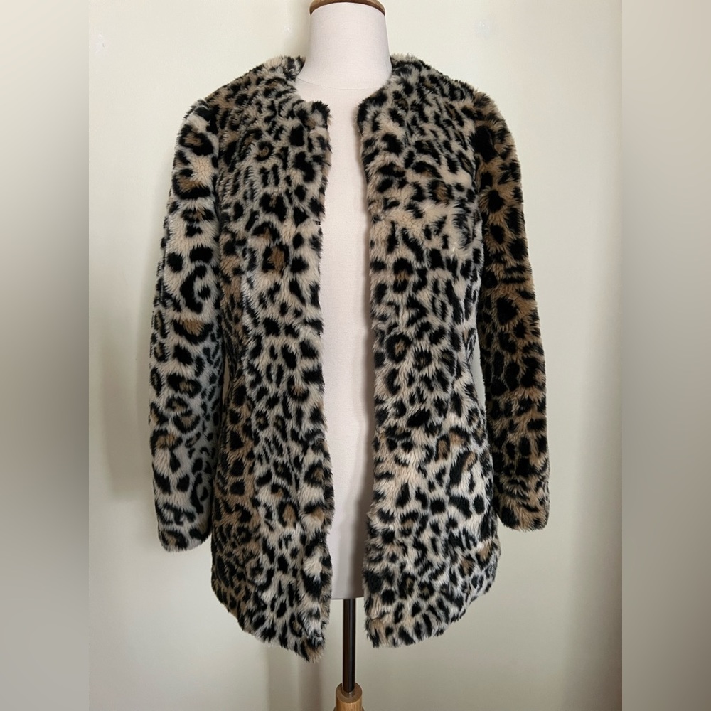 Twelve by Twelve faux leopard print fur coat